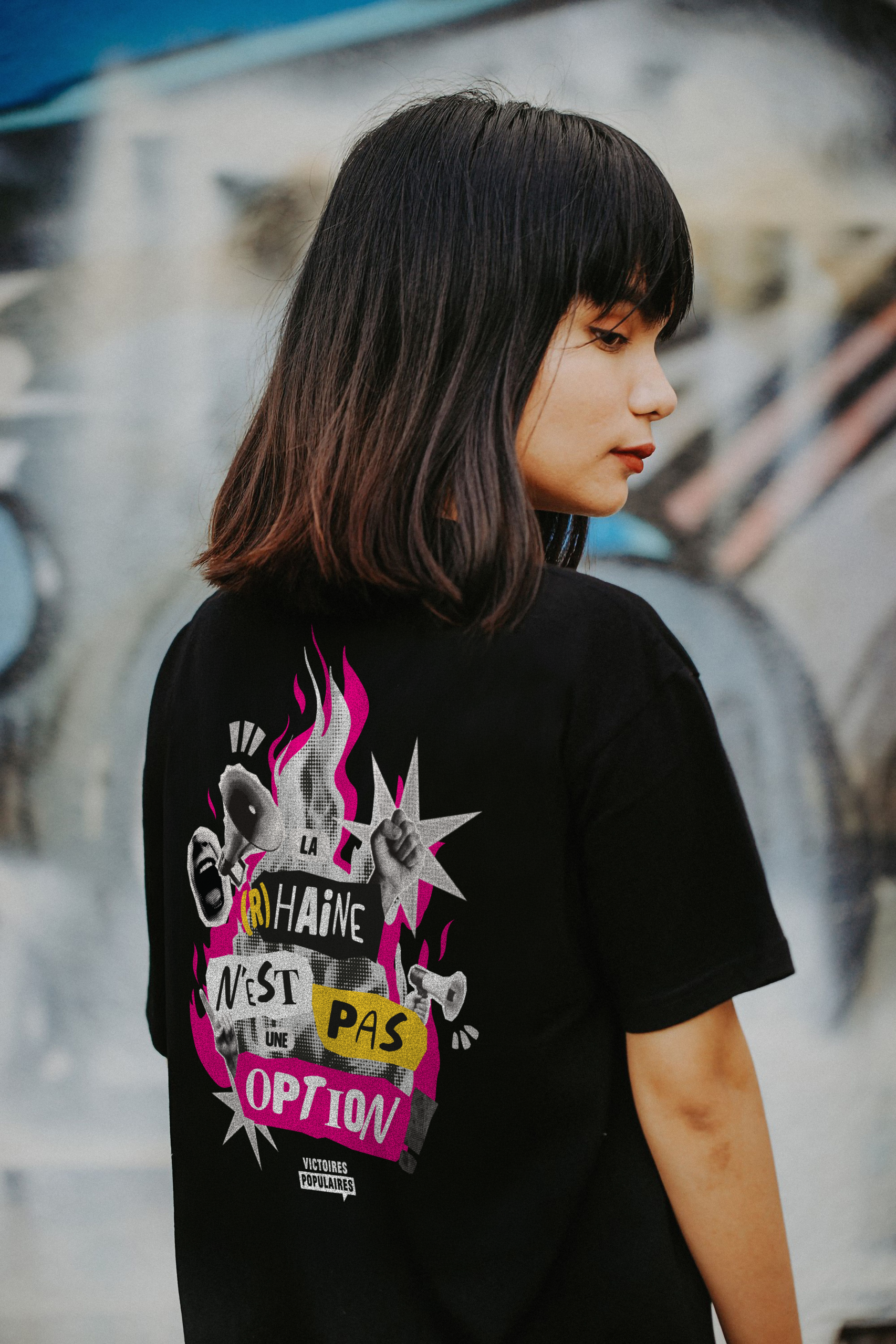 t-shirt femme noir gauche anti RN